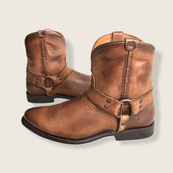 Frye Wyatt Harness Cognac Leather Cowboy ShortBoot